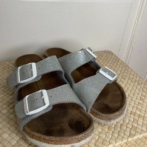kids Birkenstocks silver sparkle